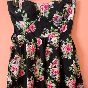Strapless Black Floral Dress